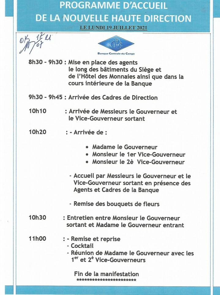 RDC remise et reprise ce lundi 19 juillet 2021 à la BCC entre